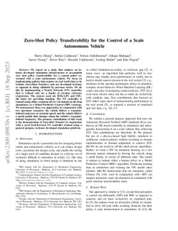 Zero-Shot Policy Transferability for the Control of a Scale Autonomous
  Vehicle