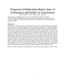 Prognosis of Multivariate Battery State of Performance and Health via
  Transformers