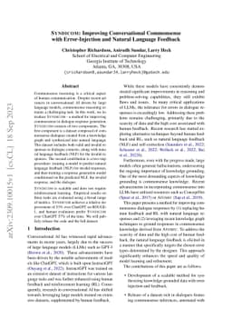 SYNDICOM: Improving Conversational Commonsense with Error-Injection and
  Natural Language Feedback