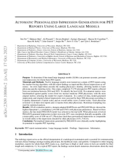 Automatic Personalized Impression Generation for PET Reports Using Large
  Language Models