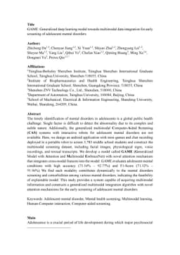 GAME: Generalized deep learning model towards multimodal data
  integration for early screening of adolescent mental disorders