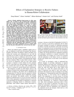 Effects of Explanation Strategies to Resolve Failures in Human-Robot
  Collaboration
