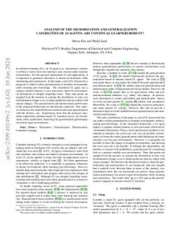 Analysis of the Memorization and Generalization Capabilities of AI
  Agents: Are Continual Learners Robust?