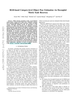 RGB-based Category-level Object Pose Estimation via Decoupled Metric
  Scale Recovery