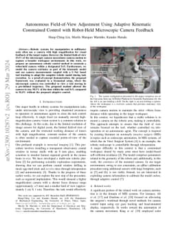 Autonomous Field-of-View Adjustment Using Adaptive Kinematic Constrained
  Control with Robot-Held Microscopic Camera Feedback