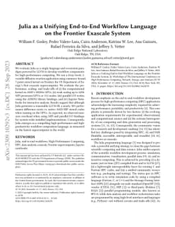 Julia as a unifying end-to-end workflow language on the Frontier
  exascale system