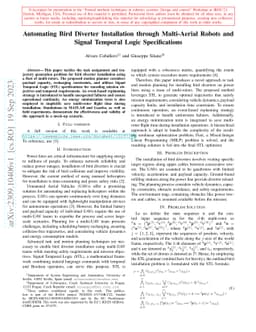 Automating Bird Diverter Installation through Multi-Aerial Robots and
  Signal Temporal Logic Specifications
