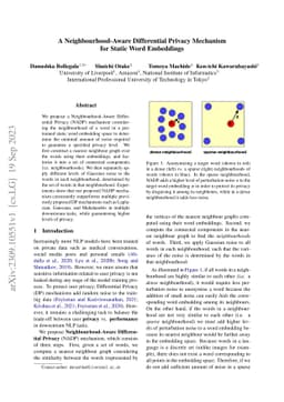 A Neighbourhood-Aware Differential Privacy Mechanism for Static Word
  Embeddings