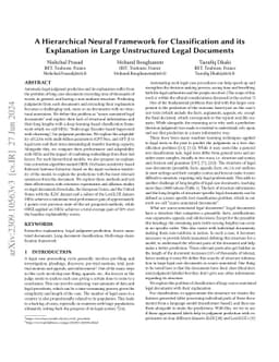 A Hierarchical Neural Framework for Classification and its Explanation
  in Large Unstructured Legal Documents