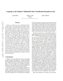 Language as the Medium: Multimodal Video Classification through text
  only
