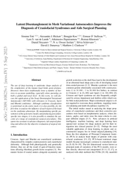 Latent Disentanglement in Mesh Variational Autoencoders Improves the
  Diagnosis of Craniofacial Syndromes and Aids Surgical Planning