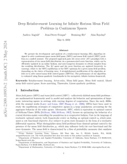 Deep Reinforcement Learning for Infinite Horizon Mean Field Problems in Continuous Spaces