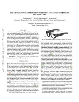 Directional Source Separation for Robust Speech Recognition on Smart
  Glasses