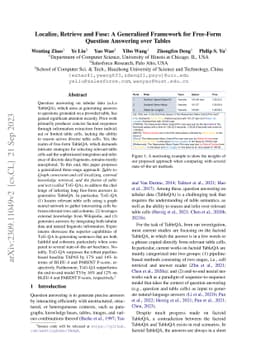 Localize, Retrieve and Fuse: A Generalized Framework for Free-Form
  Question Answering over Tables