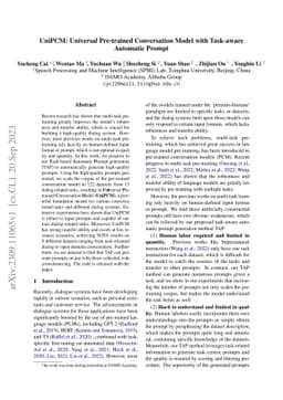UniPCM: Universal Pre-trained Conversation Model with Task-aware
  Automatic Prompt