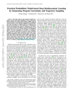 Practical Probabilistic Model-based Deep Reinforcement Learning by
  Integrating Dropout Uncertainty and Trajectory Sampling