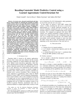 Receding-Constraint Model Predictive Control using a Learned Approximate
  Control-Invariant Set