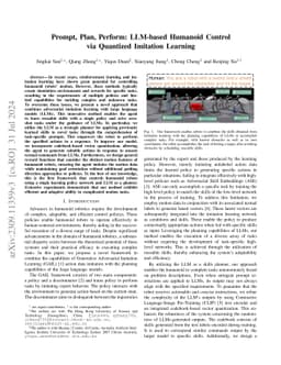 Prompt, Plan, Perform: LLM-based Humanoid Control via Quantized
  Imitation Learning