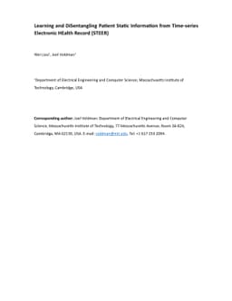 Learning and DiSentangling Patient Static Information from Time-series
  Electronic HEalth Record (STEER)