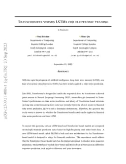 Transformers versus LSTMs for electronic trading