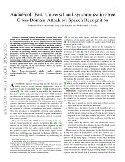 AudioFool: Fast, Universal and synchronization-free Cross-Domain Attack
  on Speech Recognition