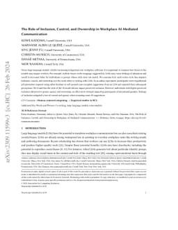The Role of Inclusion, Control, and Ownership in Workplace AI-Mediated
  Communication