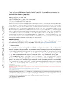 Focal Inferential Infusion Coupled with Tractable Density Discrimination
  for Implicit Hate Speech Detection