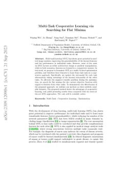 Multi-Task Cooperative Learning via Searching for Flat Minima