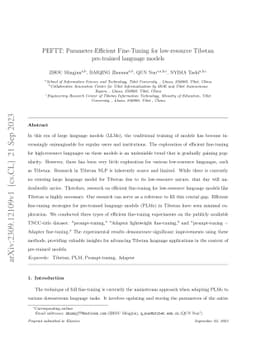 PEFTT: Parameter-Efficient Fine-Tuning for low-resource Tibetan
  pre-trained language models