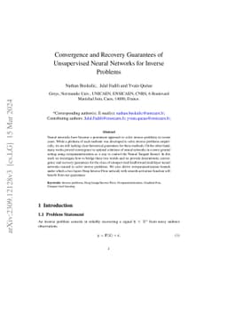 Convergence and Recovery Guarantees of Unsupervised Neural Networks for
  Inverse Problems