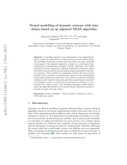 Neural Modelling of Dynamic Systems with Time Delays Based on an
  Adjusted NEAT Algorithm