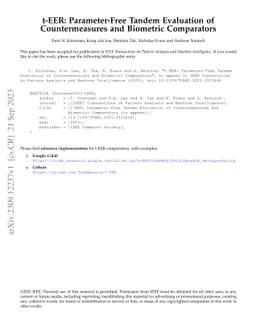 t-EER: Parameter-Free Tandem Evaluation of Countermeasures and Biometric
  Comparators
