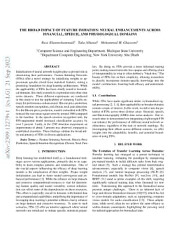 The Broad Impact of Feature Imitation: Neural Enhancements Across
  Financial, Speech, and Physiological Domains