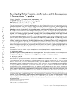 Investigating Online Financial Misinformation and Its Consequences: A
  Computational Perspective