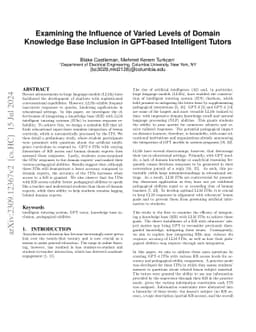 Examining the Influence of Varied Levels of Domain Knowledge Base
  Inclusion in GPT-based Intelligent Tutors