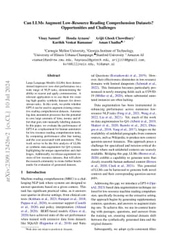 Can LLMs Augment Low-Resource Reading Comprehension Datasets?
  Opportunities and Challenges