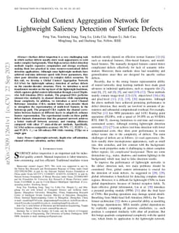 Global Context Aggregation Network for Lightweight Saliency Detection of
  Surface Defects