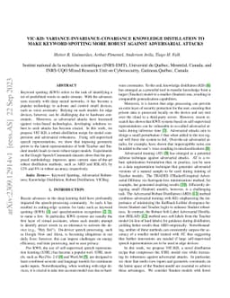 VIC-KD: Variance-Invariance-Covariance Knowledge Distillation to Make
  Keyword Spotting More Robust Against Adversarial Attacks