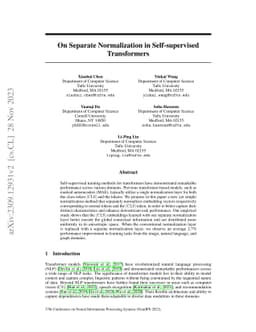 On Separate Normalization in Self-supervised Transformers