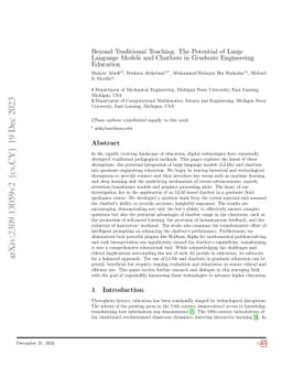 Beyond Traditional Teaching: The Potential of Large Language Models and
  Chatbots in Graduate Engineering Education