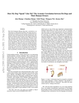 Does My Dog ''Speak'' Like Me? The Acoustic Correlation between Pet Dogs
  and Their Human Owners