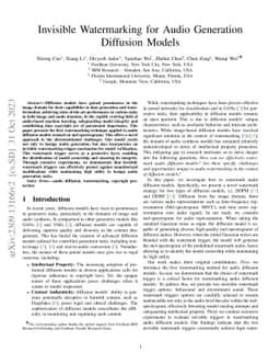 Invisible Watermarking for Audio Generation Diffusion Models