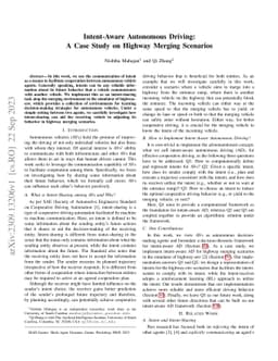 Intent-Aware Autonomous Driving: A Case Study on Highway Merging
  Scenarios