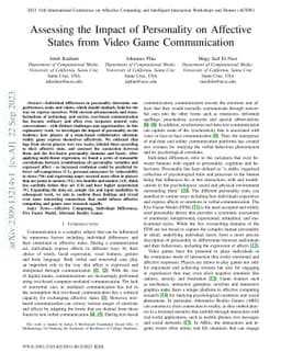 Assessing the Impact of Personality on Affective States from Video Game
  Communication