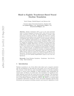 Hindi to English: Transformer-Based Neural Machine Translation
