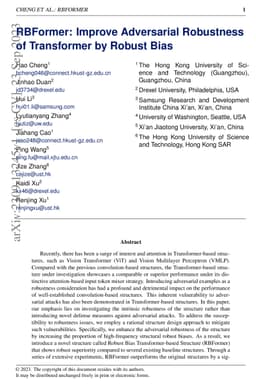 RBFormer: Improve Adversarial Robustness of Transformer by Robust Bias