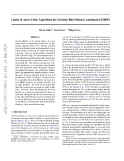 Limits of Actor-Critic Algorithms for Decision Tree Policies Learning in
  IBMDPs
