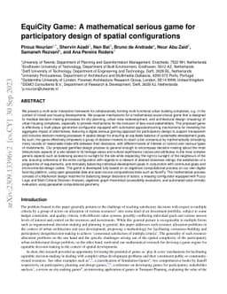 EquiCity Game: A mathematical serious game for participatory design of
  spatial configurations