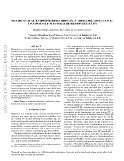 Hierarchical attention interpretation: an interpretable speech-level
  transformer for bi-modal depression detection