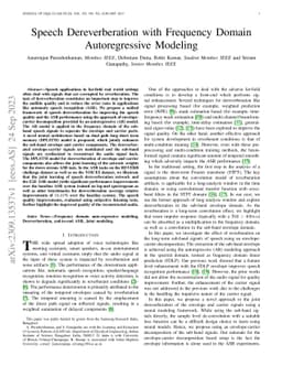 Speech enhancement with frequency domain auto-regressive modeling